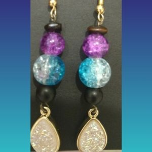 Pretty Earrings - Gold Plated Pendant Blue 💙💜